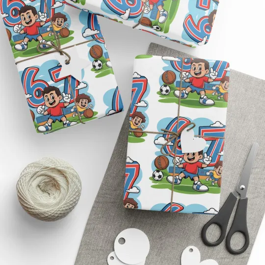 Discover Funny 67 Kids Sports Meme Wrapping Papers Christmas Santa Cartoon Funny Meme