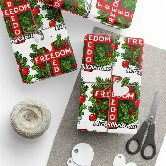 Discover Freedom Cross Charlie Kirk Merry Christmas Wrapping Papers