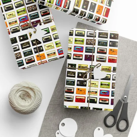 Discover Cassette Tape Music Radio CD Birthday Wrapping Paper Christmas