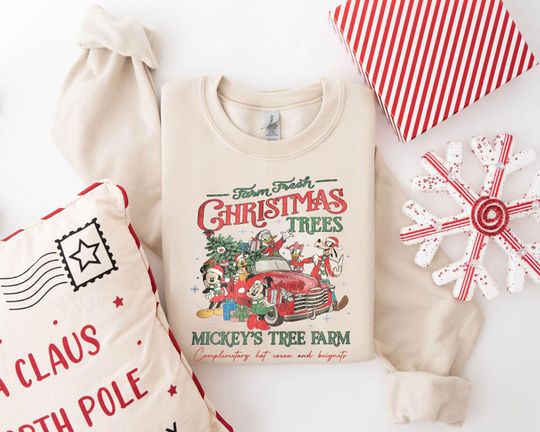Discover Retro Disney Farm Fresh Sweatshirt, Mickey's Tree Farm, Mickey And Friends Christmas Sweatshirt, Christmas Disney Family, Christmas Gift