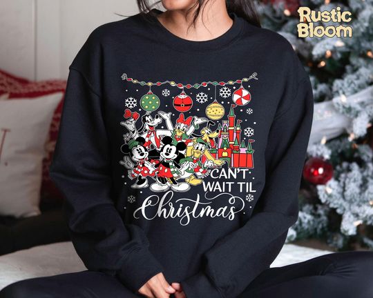 Discover Mickey & Friends Can't Wait Til Christmas Sweatshirt, Retro Disney 2025 Xmas Tee, Vintage Disney Holiday Top, 2025 Family Matching Xmas Gift