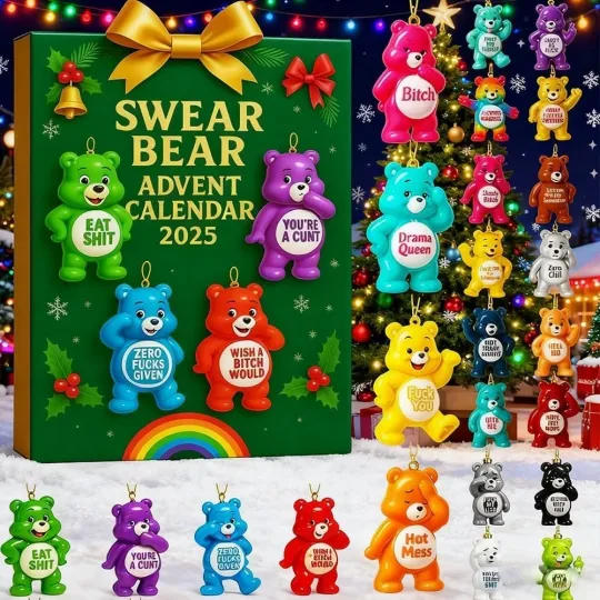 Discover Swear Bear 2D Acrylic Advent Calendar, 24 Day Funny Countdown with Bears