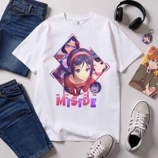 Discover Cute Mita Anime Video Game T-Shirt - Round Neck Short Sleeve