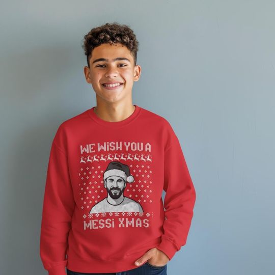 Messi Christmas Sweatshirt,  Funny Soccer Fan Xmas Jumper for Adults and  Kids, Celebrate Sweatshirt.