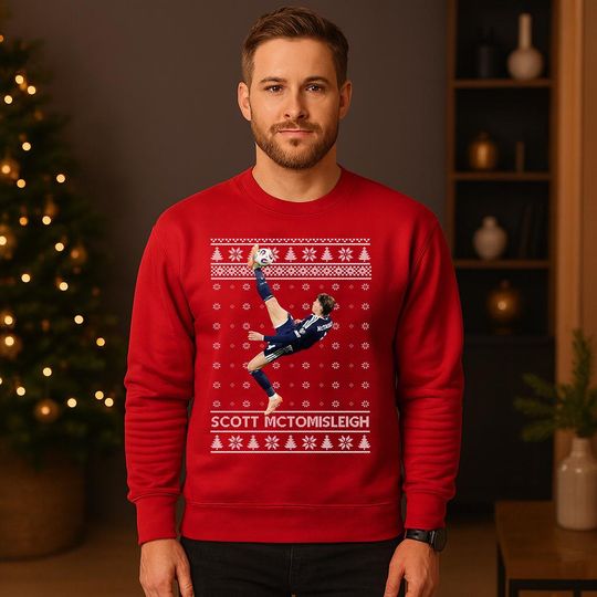 Discover Scott McTominay Christmas Sweatshirt, Overhead Kick Goal Ugly Xmas Jumper, Scottish Football Fan Gift, Funny Soccer Holiday Printed Sweater