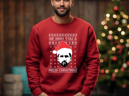 We Wish You a Messi Christmas Sweater, Messi Christmas Kids Printed Sweater, Ugly Christmas World Cup Party Sweatshirt, Messi Christmas Gift