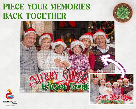 Discover Personalized Name Christmas Family Photo Puzzle, Wooden Jigsaw Puzzle for Family, Gift for Mom Dad, Keepsake Photo, Holiday Gift for Parents