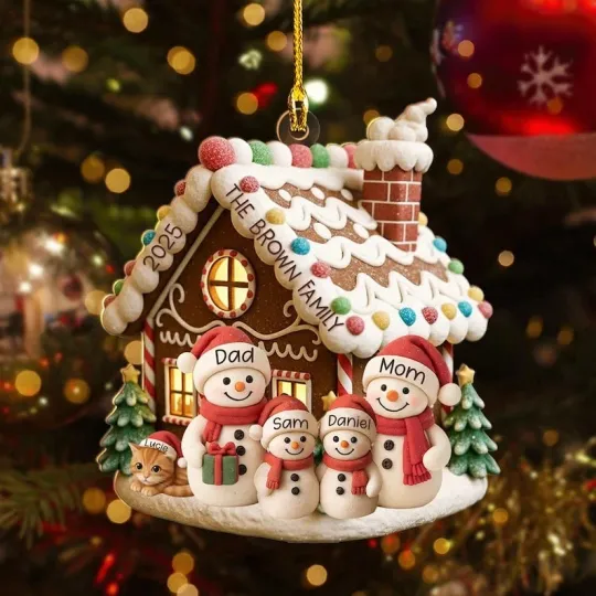 Discover Personalized Gingerbread House Ornament, Custom Snowman Family Gift,