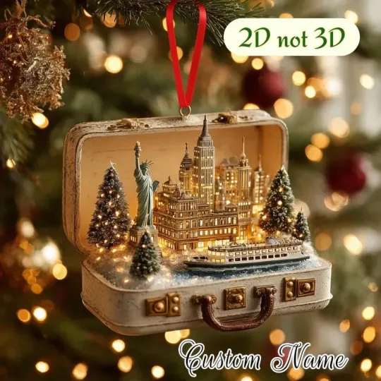 Discover Personalized New York City Ornament Custom Travel Suitcase Diorama NYC Skyline