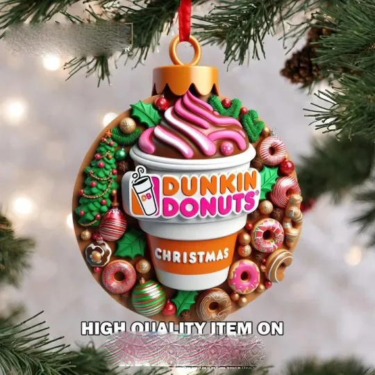 Discover Dunkin Donuts Christmas Hanging Ornament GIFT 3.5in X 3.5 in 2D Flat Ornament