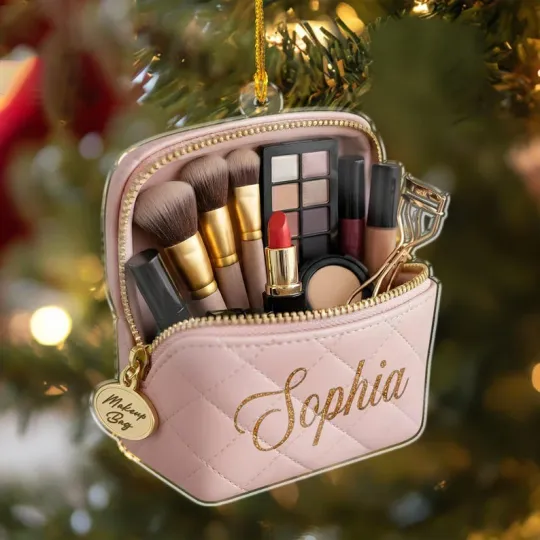 Discover Personalized Makeup Ornament 2025 Beauty Bag Keepsake, Christmas Gift