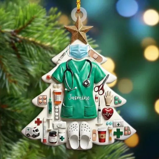 Discover Nurse Scrubs 2D Flat Ornament, Personalized RN Ornaments with
