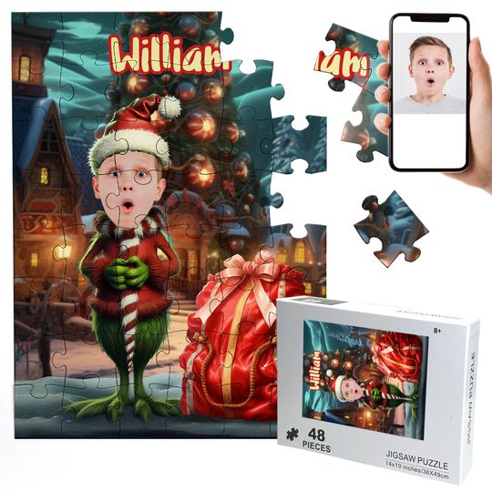 Discover Christmas Personalized Gift, Custom Xmas Puzzle with Photo, Holiday Gift for Girl Boy Kids