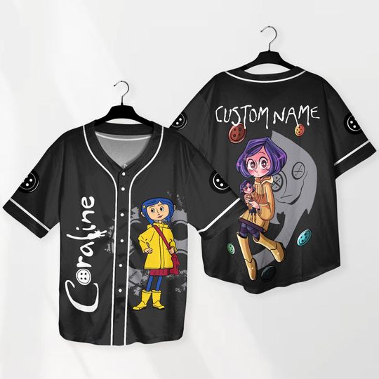 Discover Coraline Baseball Jersey, Custom Name Coraline Shirt, Spooky Movie Graphic Jersey, Cute Horror Outfit Top, Unique Gift Shirt