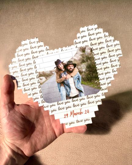 Heart Shaped Photo Puzzle Building Block  Custom Puzzle Picture , Gifts for Him, Christmas Gift