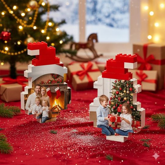 Personalized Christmas Hat Photo Block | Custom ABS Brick Ornament | Family, Couple, Pet, or Kids Gift | Unique Holiday Keepsake Home Decor