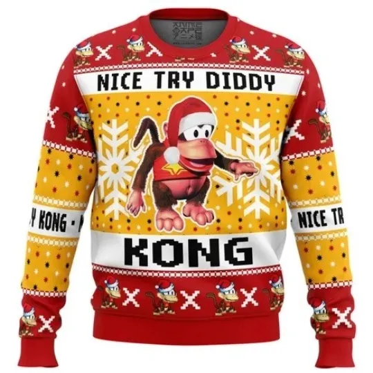 nice try diddy kong meme donkey kong ugly sweater
