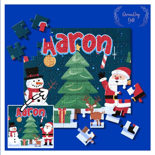 Custom Name Christmas Puzzle, Personalized Holiday Jigsaw Puzzle for Kids, Gifts for Children, Santa Puzzle, Snowman Puzzle, Reindeer Puzzle