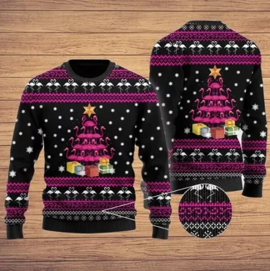 Discover Funny Flamingo Tree Ugly Christmas Sweater