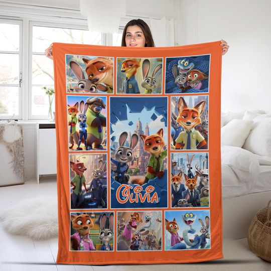 Discover Personalized Disney Zootopia 2 Blanket/Custom Name Baby Judy Hopps Nick Wilde Birthday Boy/Girl Gift/WDW Disney Zootopia 2 Blanket OHYU26