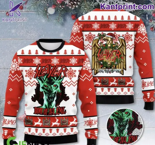 Discover Sla-yer Root Of All Evil Ugly Christmas Sweater