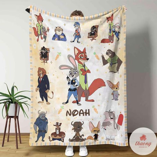Discover Personalized Zootopia Judy Hopps Nick Wilde blanket, Custom Name Zootropolis Disney Blanket, Birthday Girl Boy gift blanket