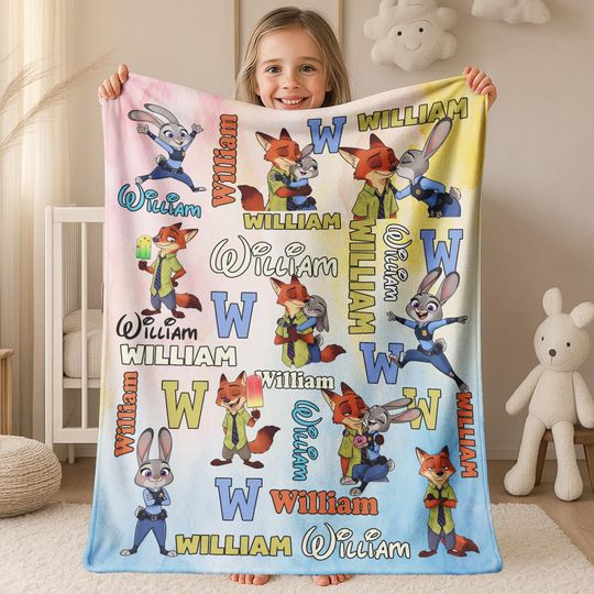 Discover Personalized Watercolor Disney Zootopia Blanket, Custom Name Baby Judy Hopps Nick Wilde Birthday Boy/Girl Gift, WDW Disneyland D2K214