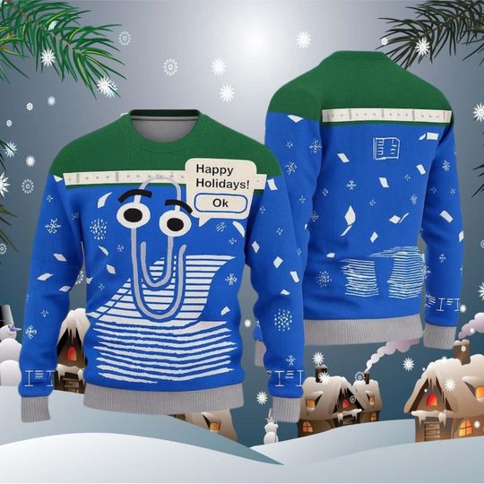 Discover Happy Holidays Office Assistant Ugly Christmas Sweater, Funny Nostalgia Xmas Sweatshirt, Retro Tech Meme Holiday Jumper, Computer Geek Gift