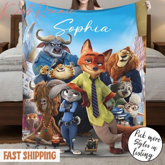 Disneyland Zootopia Fleece Blanket for Kids and Couples, Judy Hopps and Nick Wilde Personalized Throw