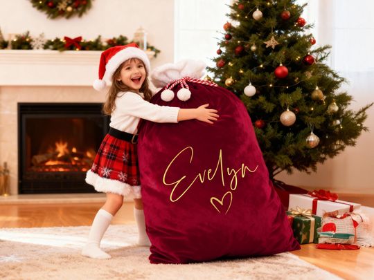 2025 Custom Large Santa Sack,Personalized Christmas Gift Bag with Name,Custom Velvet Santa Sack,Santa Gift Bag,Xmas Sack,Holiday Gift Bag