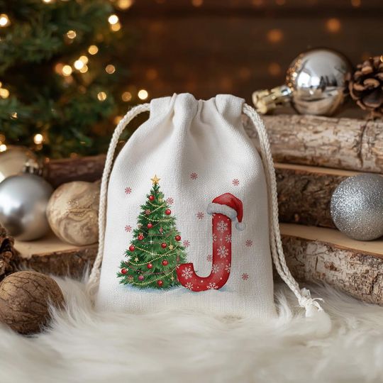 Personalized Santa Sack Christmas Letter Bag with Initial, Tree, Hat Design |Holiday Gift for Kids Boys & Girls|Reusable Cotton-Linen Canvas