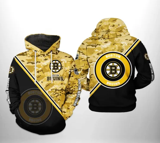Boston Bruins Ice Hockey Camo 3D All Over Printed Hoodie