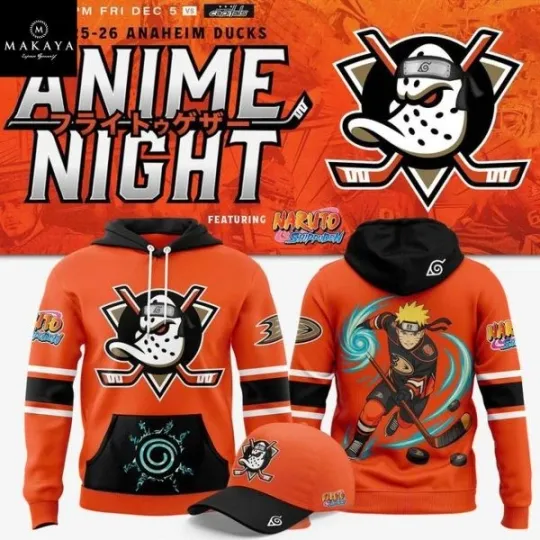 Anaheim Ducks Narutoo Shippuden 2025 Anime Hockey Night 3D Hoodie