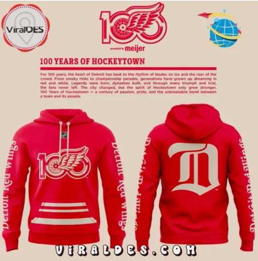 Discover 100 Years Of Hockeytown Detroit Red Winggg 3D Hoodie Gift For Chirstmas
