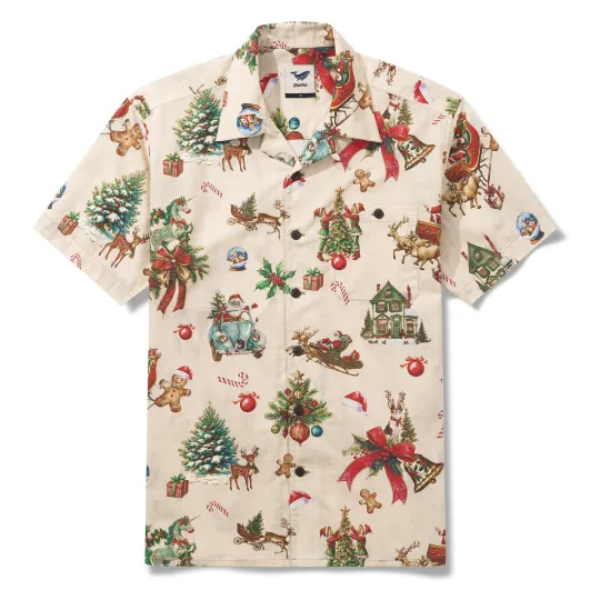 Vintage Christmas 100 Cotton Camp Collar Aloha Shirt