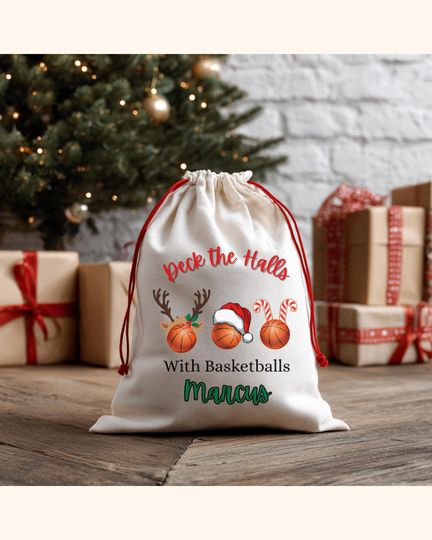 Discover Personalized Basketball Gift Bag, Christmas Present Sack, Custom Basketball Canvas, Funny Holiday, Sports Lover Gift Wrap, Basketball Lover