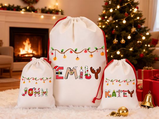 Discover Premium Custom Santa Sack | Thick Canvas Personalised Christmas Present Gift Bag for Him Her Kids Adults | Add Name Initial Xmas Stocking