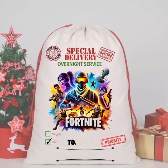 Discover Personalized Gamer Santa Sack - Special Delivery Kids Linen Christmas Gift Bag