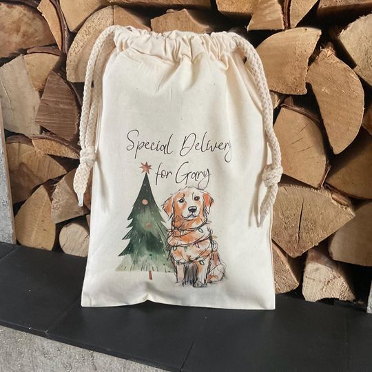 Discover Personalised Christmas Dog Gift Bags & Santa Sacks - Golden Retriever - Gary Design