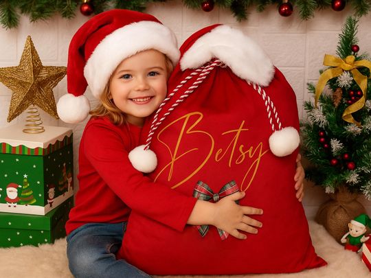 Discover Personalized Large Santa Sack 2025, Custom Christmas Bag with Name, Family Xmas Gift Sack, Santa Bag for Kids, Holiday Stocking Gift Bag