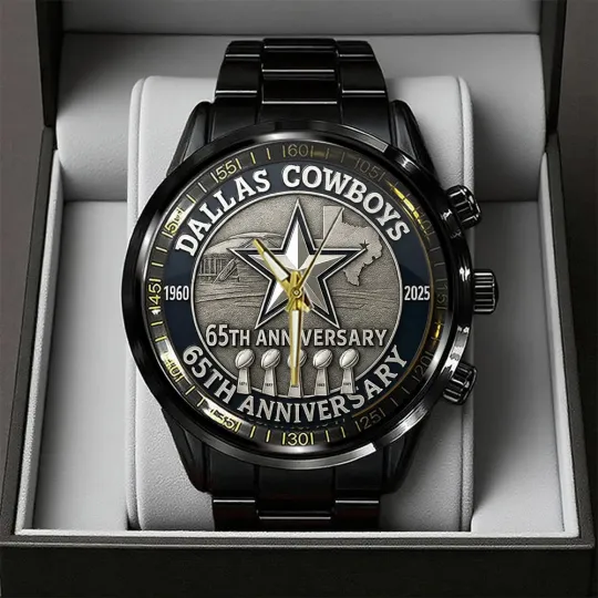 Discover Dallas Cowboys 65th Anniversary 2025 Black Stainless Steel Watch