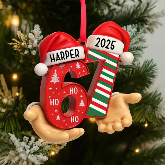 Discover 2D Flat Custom Name 67 Ornament, Personalized Six Seven 2025 Ornament