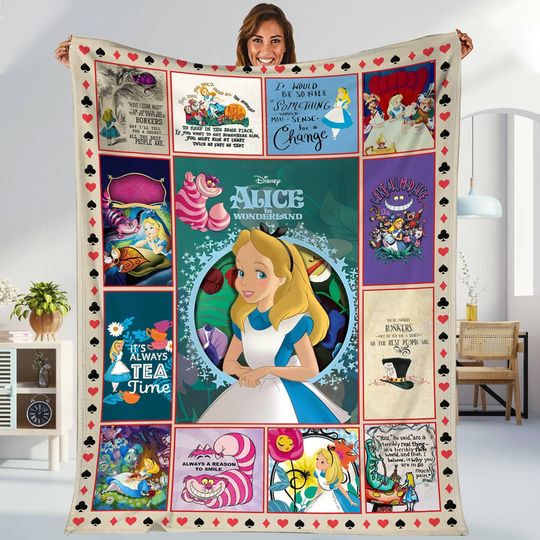 Discover Alice In Wonderland Blanket | Mad Hatter Cheshire Cat White Rabbit Fleece Blanket | Disneyland Blanket Throw Blanket for Bed Couch Sofa