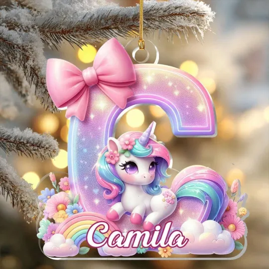 Discover Adorable Unicorn Alphabet Ornament, 2D FLAT Personalized Acrylic Letter