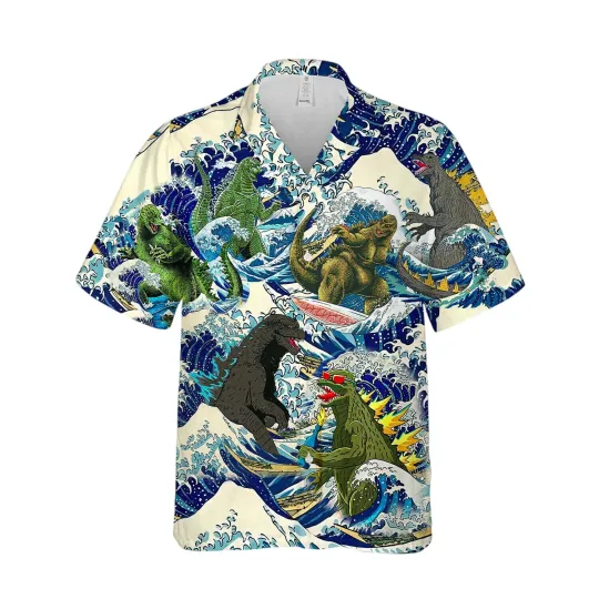 god zilla Surfing Hawaiian Shirt