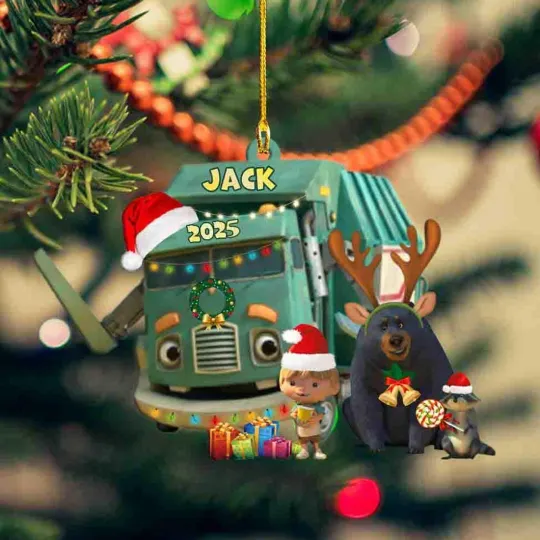 Personalized Trash Truck Ornament, 2D Flat Trash Truck Christmas