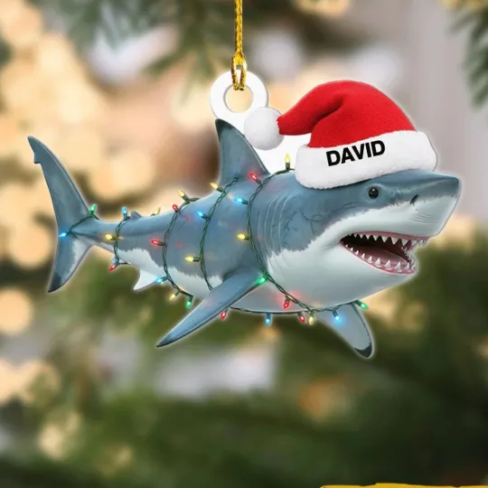 Discover Personalized Shark Ornament 2025– Funny Christmas Decoration With Name