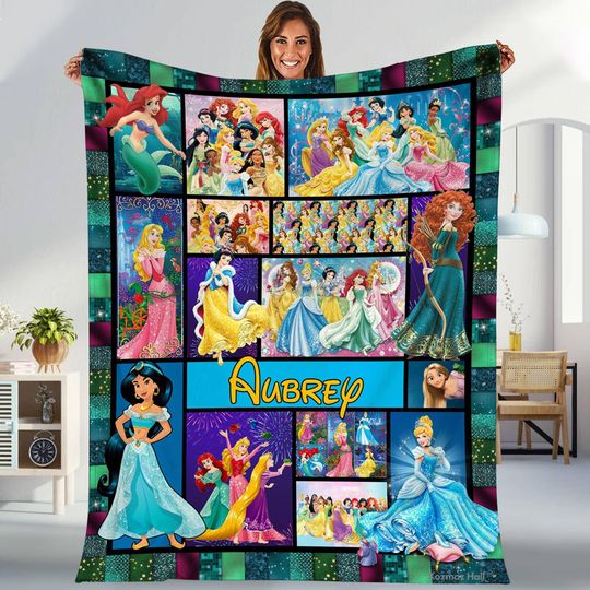Discover Personalized Disneyland Princess Blanket Disneyworld Princesses Fleece Blanket Fairy Tale Princess Themed Party Tangled Rapunzel Cinde