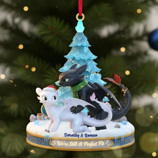 2D Flat Personalized Dragon Gifts For Couple Christmas Acrylic Ornament