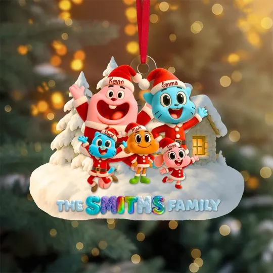 Discover Gumbal Cartoon Family Christmas Ornament – 2D Flat Personalized Gifts
